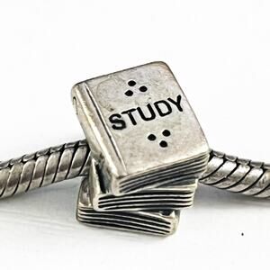 Pandora Retired Vintage Books with Owl STUDY 925 Sterling Silver Charm #790536